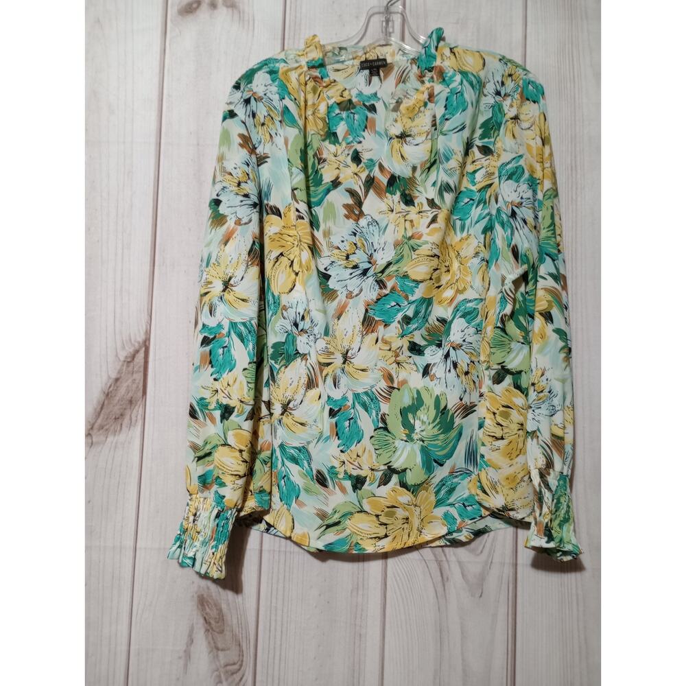 Coco + Carmen Shirt Ladies Large Yellow Teal‎ Floral